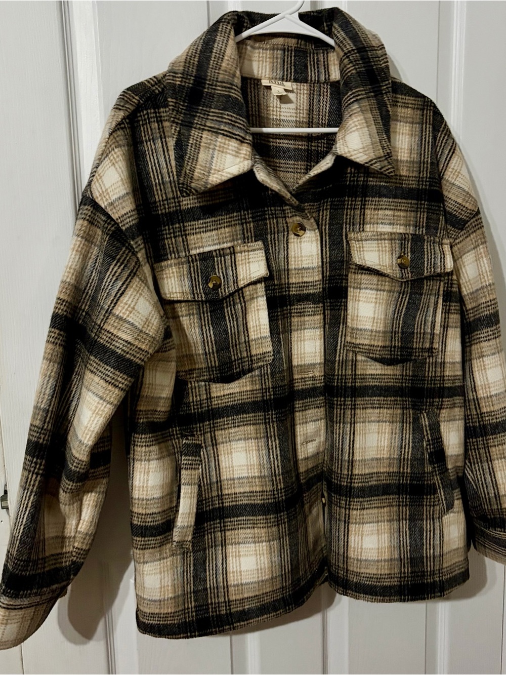 Plaid Wool Blend Shacket Jacket Size Large